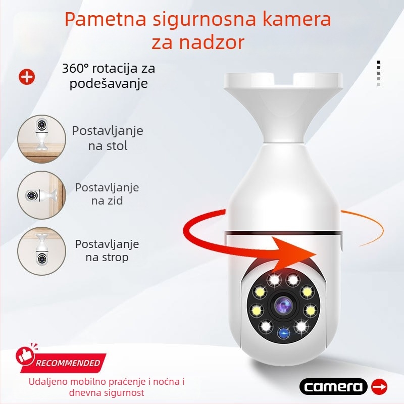 IP kamera E27 - 1080p, noćno viđenje, WiFi, unutarnja uporaba, 3.6 mm objektiv