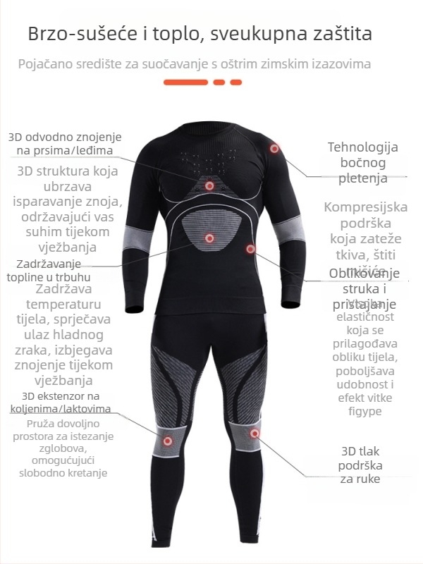 Muške skijaške hlače - brzo se suše, tople, tijesne, kompresijske, tkanina od kemijskih vlakana