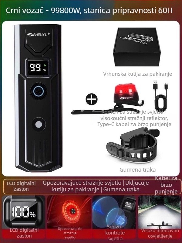 Stražnje svjetlo za bicikl – izuzetno svijetlo za noćnu vožnju, MTB i cestovni bicikl, USB-C punjenje, montaža kopčom, 2000mAh, model 8S5HS7TS8SS8