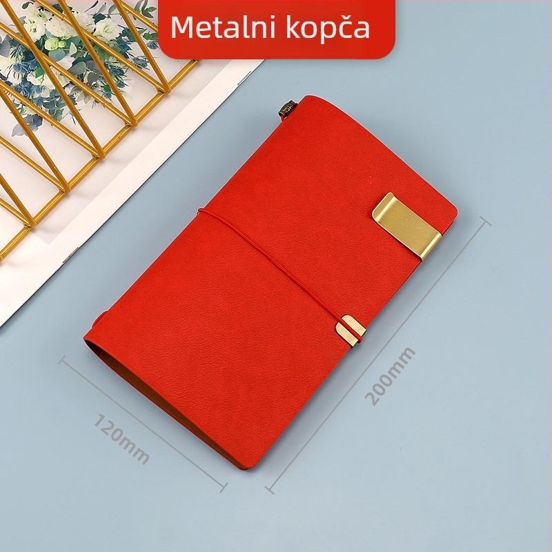 Retro bilježnica s PU omotnicom, unutarnje stranice od kraft papira, vezana žicom i ljepilom