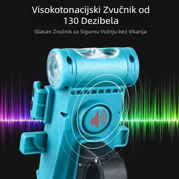 Cestovna biciklistička svjetla s integriranim zvučnikom i držačem za telefon, USB-C punjenje, dvostruki T6 LED, baterija 2000/3500 mAh