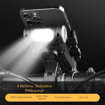 Cestovna biciklistička svjetla s integriranim zvučnikom i držačem za telefon, USB-C punjenje, dvostruki T6 LED, baterija 2000/3500 mAh