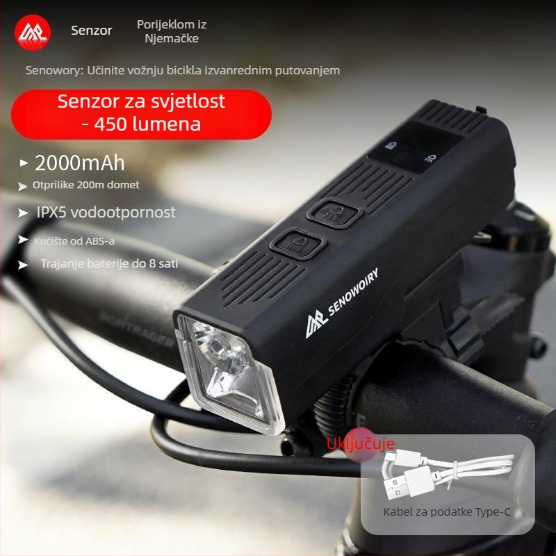 Punjava se vodootporno prednje svjetlo za bicikl, visoka svjetlina, za noćnu vožnju na planinskim i cestovnim biciklima