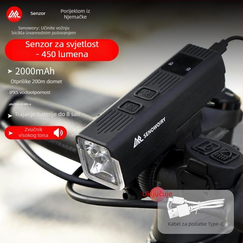 Punjava se vodootporno prednje svjetlo za bicikl, visoka svjetlina, za noćnu vožnju na planinskim i cestovnim biciklima