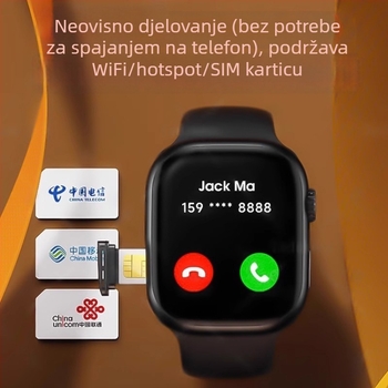 Pametni sat s utorom za karticu — silikon remen, kvadratni TFT zaslon, vodootporan za svakodnevnu uporabu, baterija do 7 dana, slot za karticu
