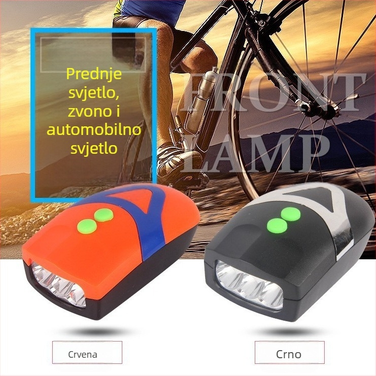 Prednje svjetlo za bicikl sa zvonom i LED — kompatibilno s MTB-om, DRCK HROS marka, nije uvezeno