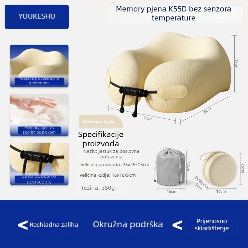 U-oblikovani putni jastuk za vrat, s punjenjem memorijske pjene, poliester tkanina, moderni minimalistički dizajn, za odrasle