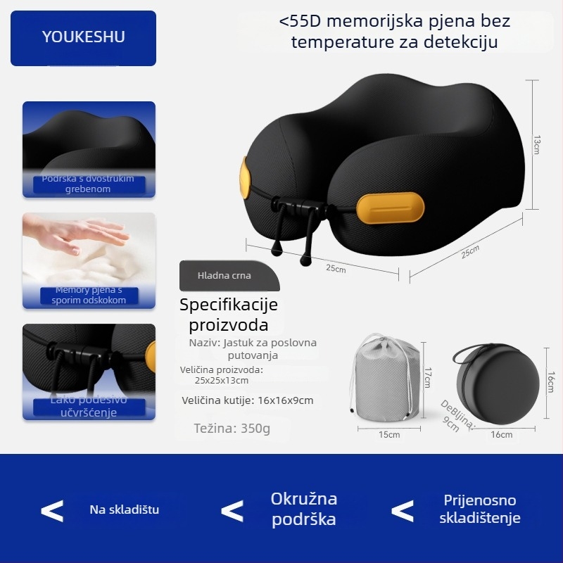 U-oblikovani putni jastuk za vrat, s punjenjem memorijske pjene, poliester tkanina, moderni minimalistički dizajn, za odrasle