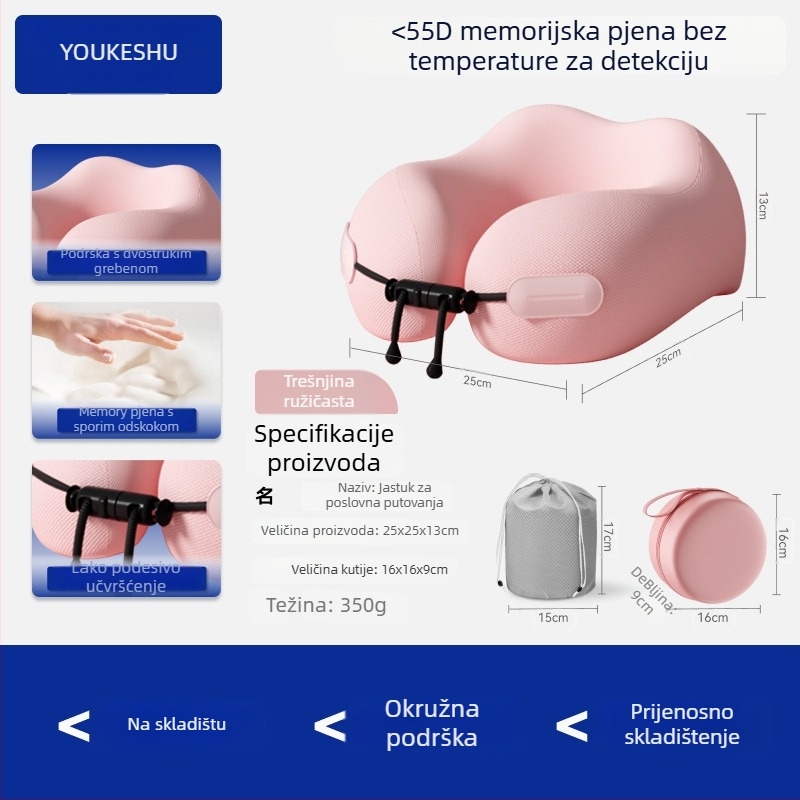 U-oblikovani putni jastuk za vrat, s punjenjem memorijske pjene, poliester tkanina, moderni minimalistički dizajn, za odrasle