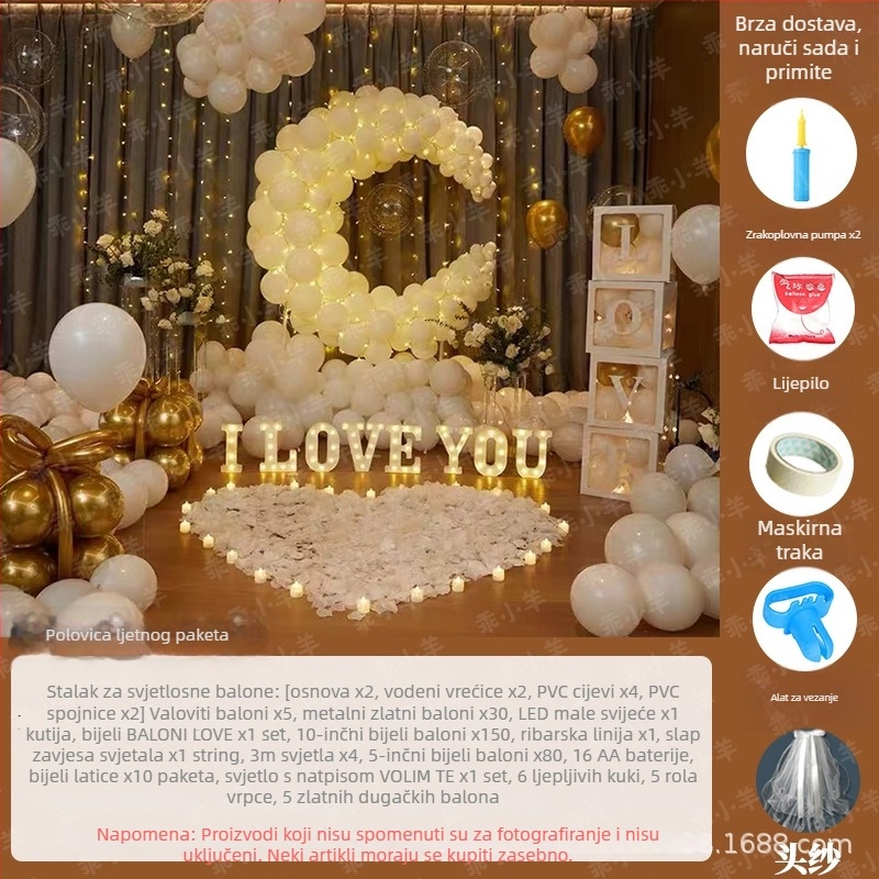 Latex baloni s aluminijskom folijom, okruglog oblika, geometrijski uzorak, paket za prosidbu i Dan zaljubljenih, dekoracija spavaće sobe