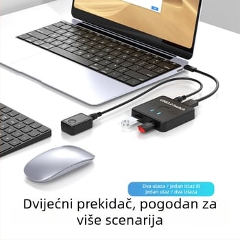 USB 3.0 dvodirekcijski prekidač za dijeljenje jednog USB uređaja između dvaju računala, 2 ulaza/1 izlaz, 1,2 m kabel, model LYL-SW301, kompatibilan s Windows 7–11