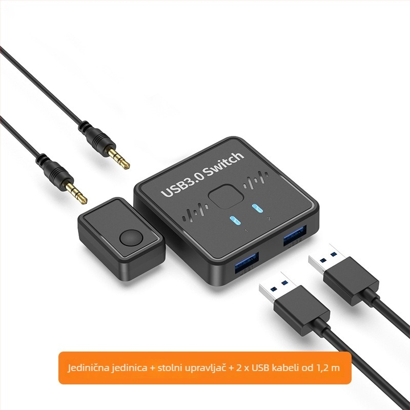 USB 3.0 dvodirekcijski prekidač za dijeljenje jednog USB uređaja između dvaju računala, 2 ulaza/1 izlaz, 1,2 m kabel, model LYL-SW301, kompatibilan s Windows 7–11