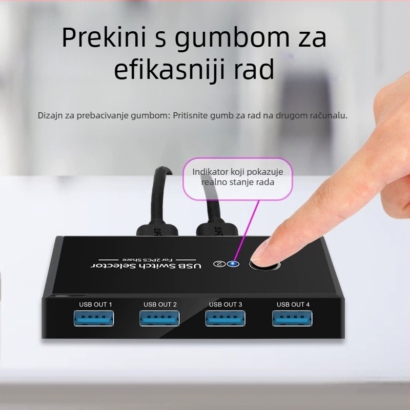 USB 3.0 dijeljeni prekidač s 4 ulaza 2 izlaza, USB Switcher 2.0, kompatibilan s Windowsom 98, podrška upravljanja napajanjem, 1080p rezolucija