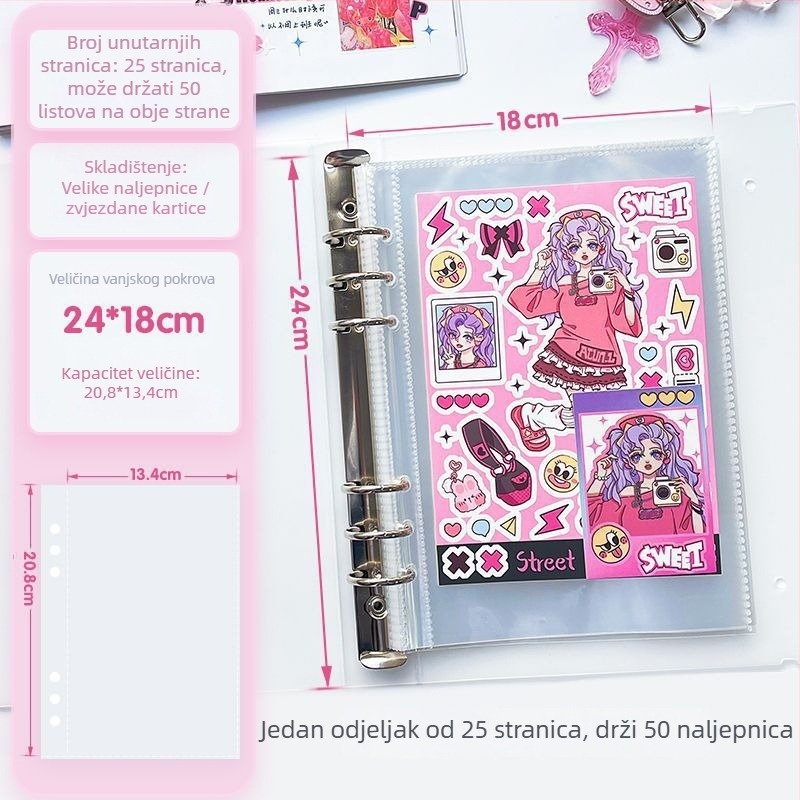Album za pohranu s listićima za naljepnice i izrezane kartice, više stilova; unutarnji materijali stranica: plastika, PVC, papir, PP; osnovno pakiranje