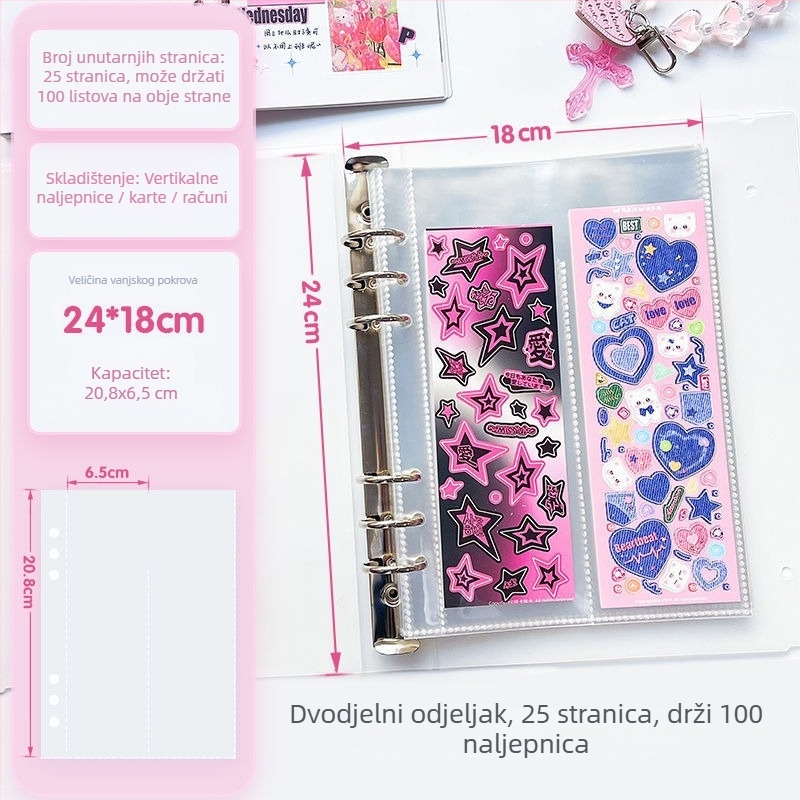 Album za pohranu s listićima za naljepnice i izrezane kartice, više stilova; unutarnji materijali stranica: plastika, PVC, papir, PP; osnovno pakiranje