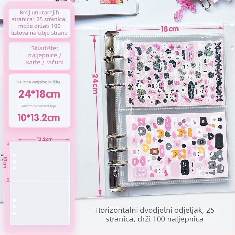 Album za pohranu s listićima za naljepnice i izrezane kartice, više stilova; unutarnji materijali stranica: plastika, PVC, papir, PP; osnovno pakiranje
