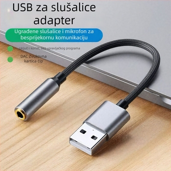 USB na 3,5 mm audio adapter kabel – bez upravljačkog softvera, dvodjelni priključak za slušalice i mikrofon, zvučna kartica konverter