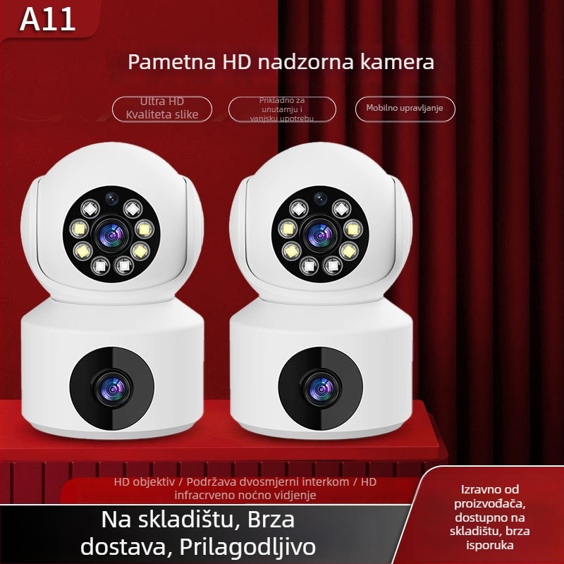 IP kamera s dvostrukim objektivima i rotacijom od 360°, 1080p rezolucija, 3,6 mm objektiv, unutarnje noćno snimanje (0.001 lux minimalno osvjetljenje)