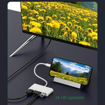 ESYNC Apple na HDMI 5u1 hub pretvarač za zrcaljenje zaslona: HDMI, SD/TF, USB, PD; kompatibilan s iOS, 1920x1080, videokonferencija