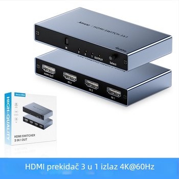 HDMI prekidač, 3 ulaza 1 izlaz, 4K60Hz, HDMI 2.0, daljinski upravljač
