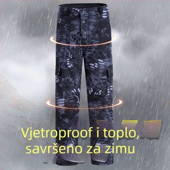 Zimske kamuflažne hlače od pamučne smjese, vodootporne, tople, otporne na habanje, kamuflažni uzorak, ravni kroj, debeli