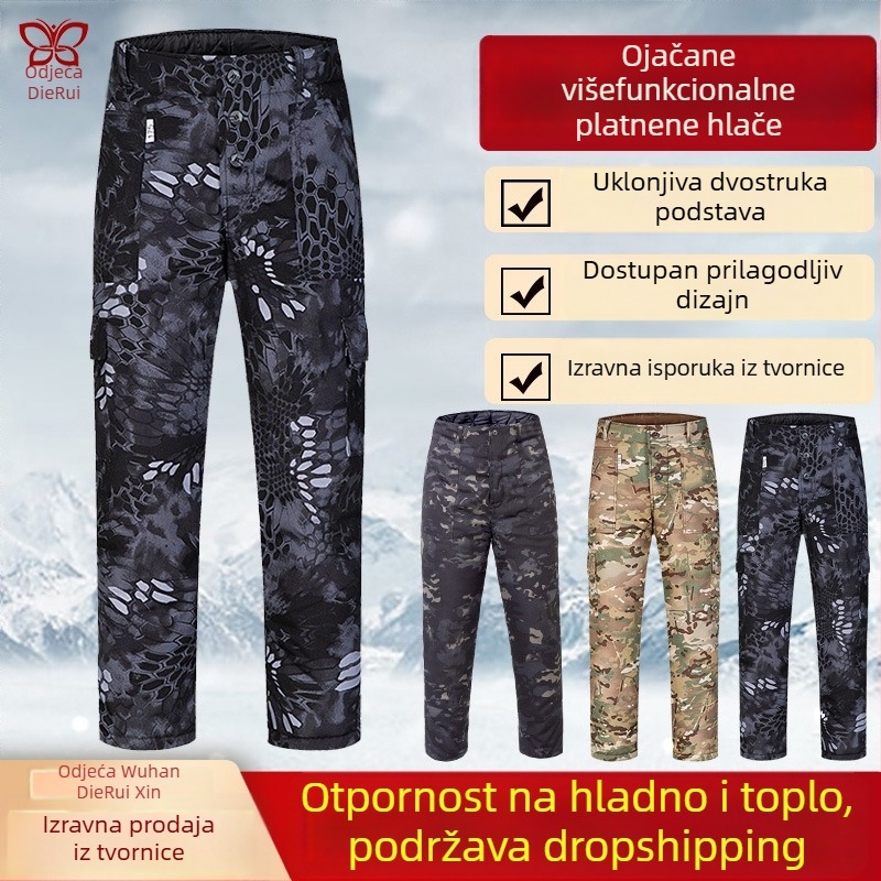 Zimske kamuflažne hlače od pamučne smjese, vodootporne, tople, otporne na habanje, kamuflažni uzorak, ravni kroj, debeli