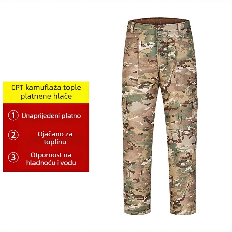 Zimske kamuflažne hlače od pamučne smjese, vodootporne, tople, otporne na habanje, kamuflažni uzorak, ravni kroj, debeli