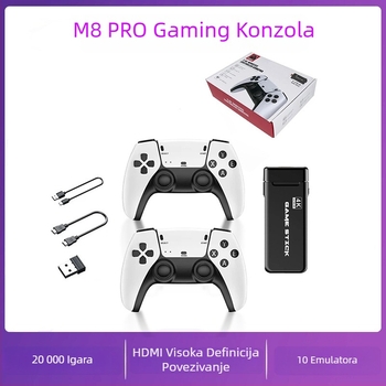 M8 PRO kućna TV konzola za igre s bežičnim dvostrukim kontrolerima 2.4G, 64GB memorije, 20000 ugrađenih igara, HDMI