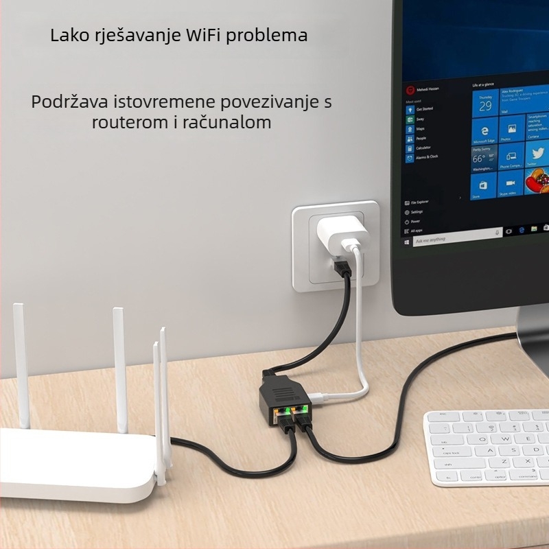 Dongji RJ45 Ethernet splitter 1–2 za dva računala, povezivanje na gigabitni switch