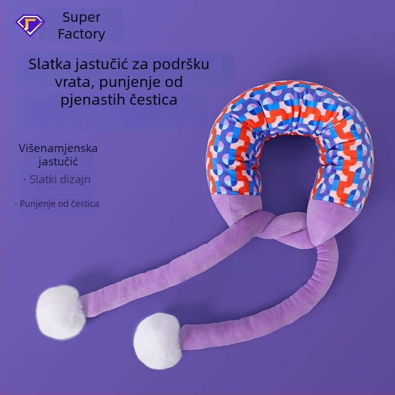 U-oblika putni jastuk za vrat za odrasle — punilo od pjenastih čestica, superelastična i meka tkanina, crtani stil