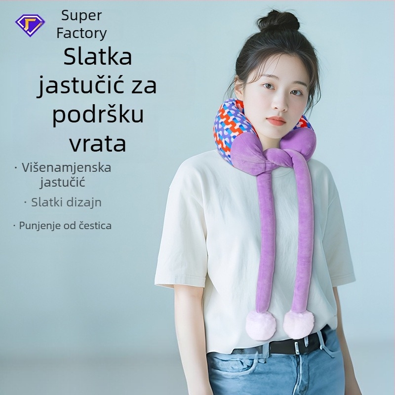 U-oblika putni jastuk za vrat za odrasle — punilo od pjenastih čestica, superelastična i meka tkanina, crtani stil