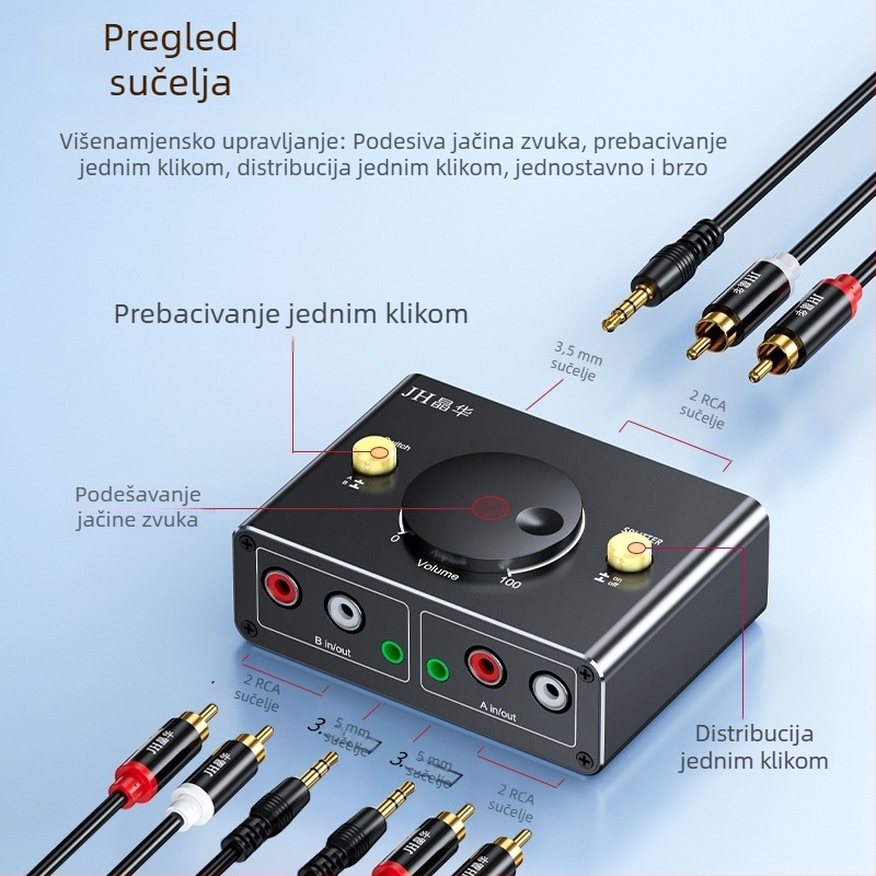 Jinghua 2-in-1-out audio prekidač, bezgubitni konverter zvučnog izvora, 1080P, daljinsko buđenje, upravljanje napajanjem