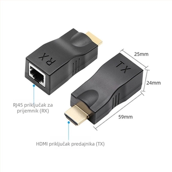 HDMI extender 30 m preko jednog mrežnog kabla, HDMI pretvarač s mrežnog porta, 1080P stabilna visoka razlučivost
