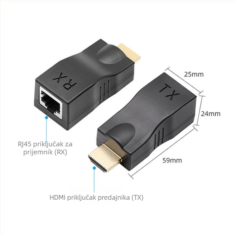 HDMI extender 30 m preko jednog mrežnog kabla, HDMI pretvarač s mrežnog porta, 1080P stabilna visoka razlučivost
