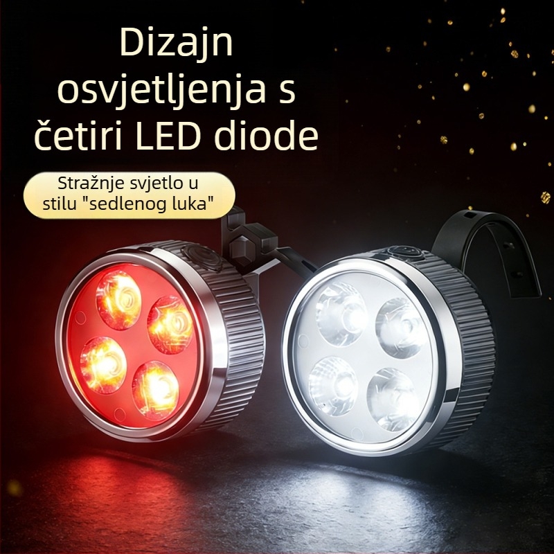 Prednje i stražnje svjetlo za bicikl, USB-C punjenje, 400 mAh baterija, montiranje trakom, za noćnu vožnju