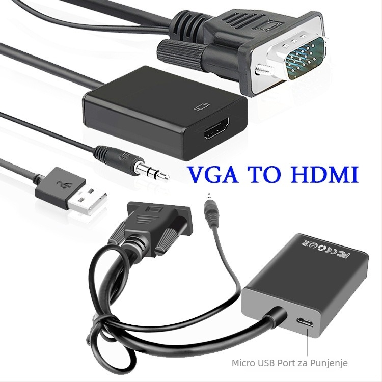 VGA na HDMI pretvarač za PC/TV/monitor, 1080p, daljinsko buđenje, upravljanje napajanjem