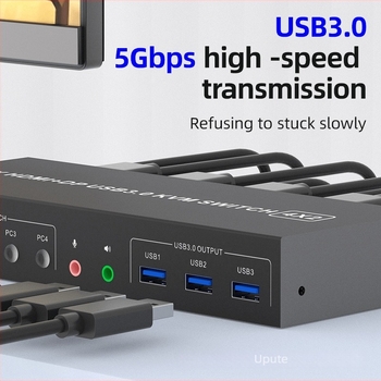 Sajimicro TA 402 HDMI KVM prekidač — 4 ulaza, 2 izlaza, dijeljena tipkovnica i miš, 8K60Hz, kompatibilan s Windows 7