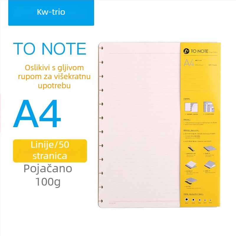 Zamjena unutarnjeg jezgra za bilježnicu s gljivičnim rupama Kw-trio/kedeyou 07910R, Refill za listove, Papir, 50 listova