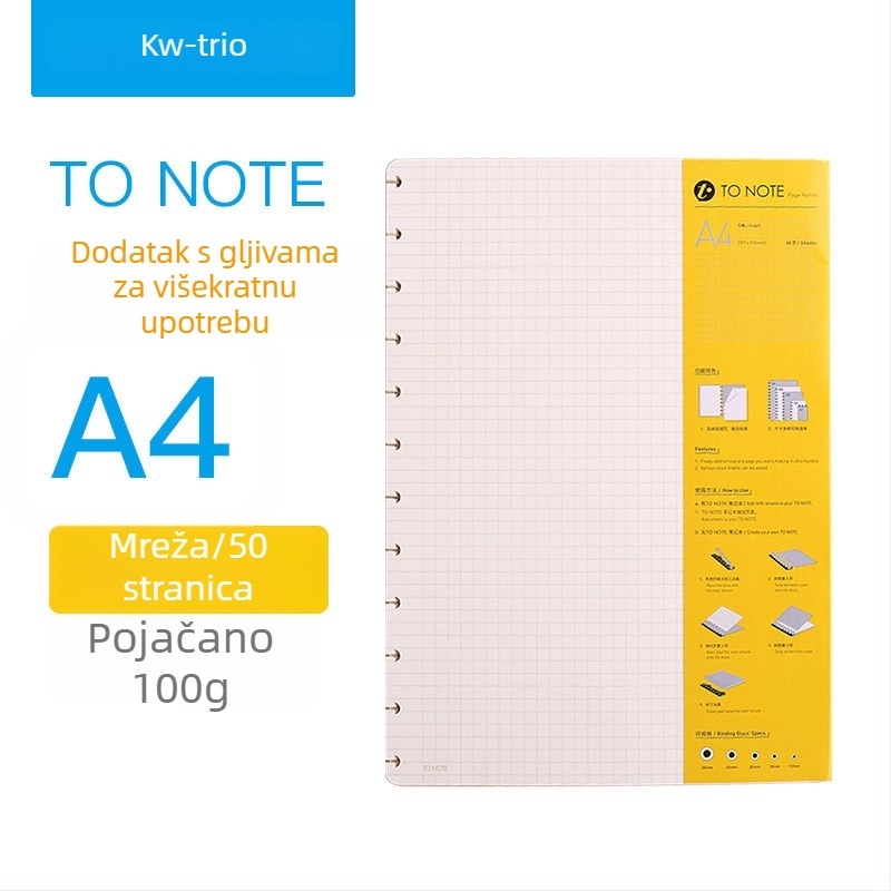 Zamjena unutarnjeg jezgra za bilježnicu s gljivičnim rupama Kw-trio/kedeyou 07910R, Refill za listove, Papir, 50 listova