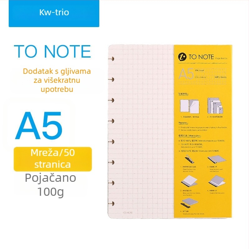 Zamjena unutarnjeg jezgra za bilježnicu s gljivičnim rupama Kw-trio/kedeyou 07910R, Refill za listove, Papir, 50 listova