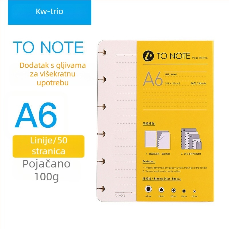 Zamjena unutarnjeg jezgra za bilježnicu s gljivičnim rupama Kw-trio/kedeyou 07910R, Refill za listove, Papir, 50 listova