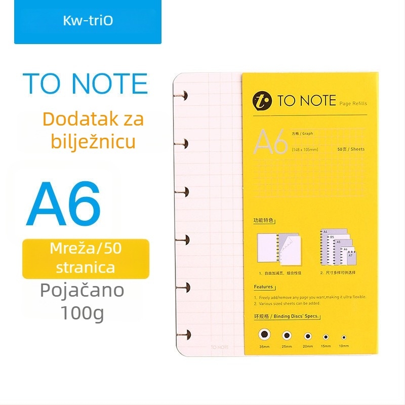 Zamjena unutarnjeg jezgra za bilježnicu s gljivičnim rupama Kw-trio/kedeyou 07910R, Refill za listove, Papir, 50 listova