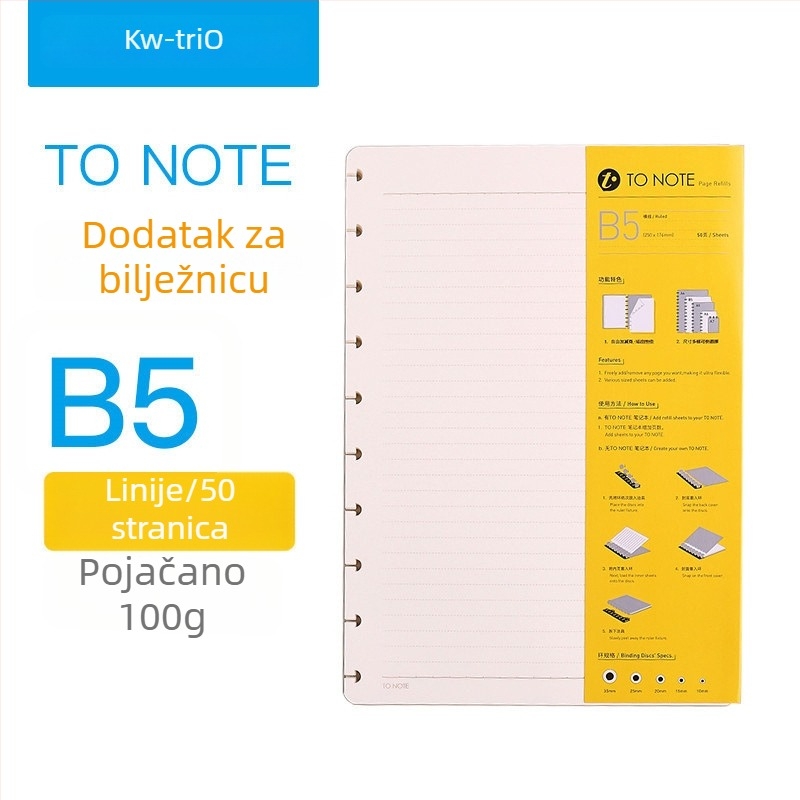 Zamjena unutarnjeg jezgra za bilježnicu s gljivičnim rupama Kw-trio/kedeyou 07910R, Refill za listove, Papir, 50 listova