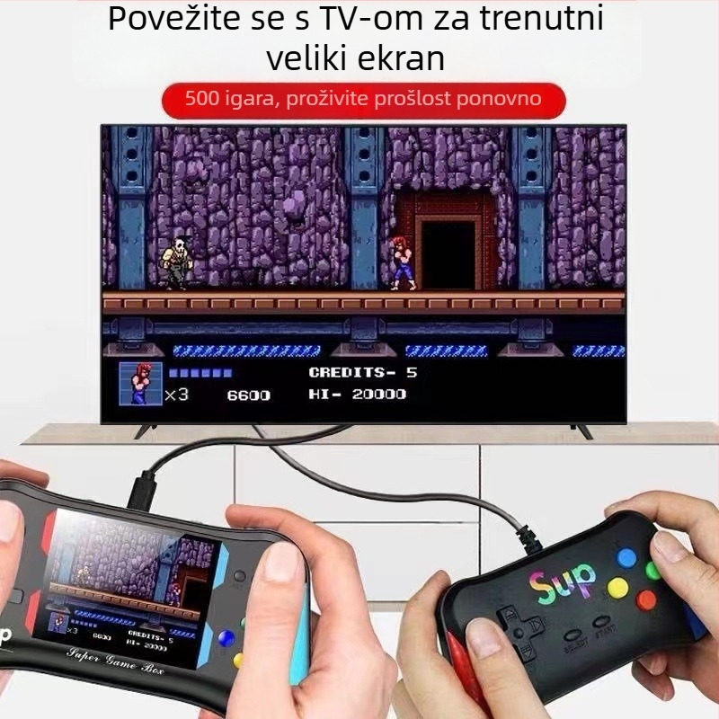 X7m Nostalgijska prijenosna igraća konzola s 500 ugrađenih igara, priključak na TV, dvostruki kontroleri, 4GB memorije