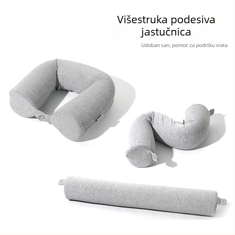 Jastuk za vrat od memorijske pjene u obliku U, za putovanja, prenosiv za uredske kratke odmore, pogodan za odrasle, navlaka od 100% pamuka