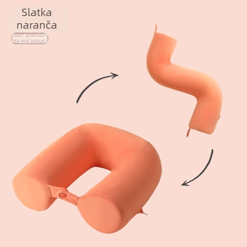 Jastuk za vrat od memorijske pjene u obliku U, za putovanja, prenosiv za uredske kratke odmore, pogodan za odrasle, navlaka od 100% pamuka