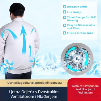 Muška jakna za hlađenje s ugrađenim ventilatorom za rad na otvorenom, pamuk tkanina 90%, poliester podstava, ljeto 2024 izdanje