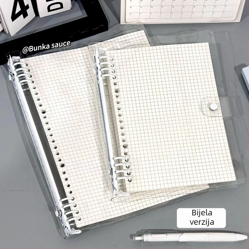 Notes s listovima s slobodno raspoređenim listovima, prozirna PVC mekana korica, 60 listova, papir od drvene celuloze, bilo koji tip rupa, osnovno pakiranje