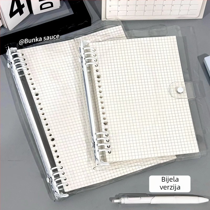Notes s listovima s slobodno raspoređenim listovima, prozirna PVC mekana korica, 60 listova, papir od drvene celuloze, bilo koji tip rupa, osnovno pakiranje