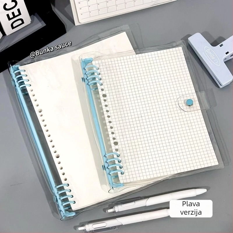 Notes s listovima s slobodno raspoređenim listovima, prozirna PVC mekana korica, 60 listova, papir od drvene celuloze, bilo koji tip rupa, osnovno pakiranje